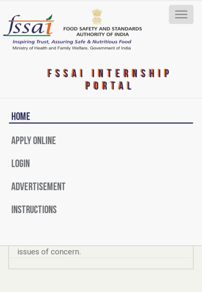 FSSAI Internship Online Registration